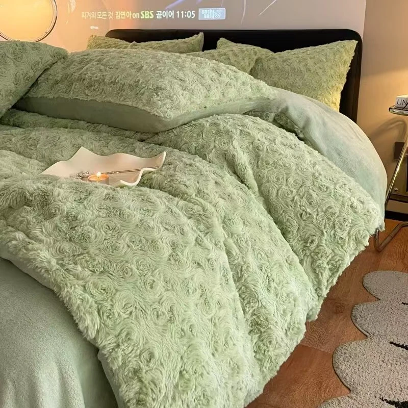 200*230高密度婴儿绒法式加厚兔毛绒牛奶绒床上四件套珊瑚绒