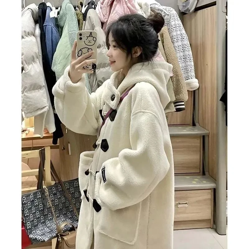 特大码休闲时尚连帽胖mm女秋冬减龄外套冬季毛呢呢大衣百搭复古潮