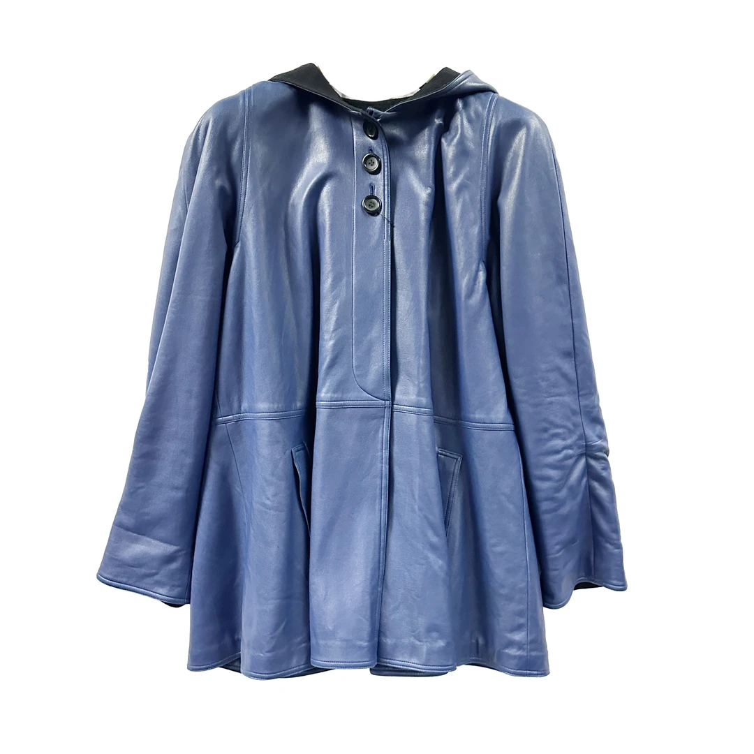 95新 DIOR/迪奥 人工皮革中长款秋冬休闲真皮连帽大衣/fy1119