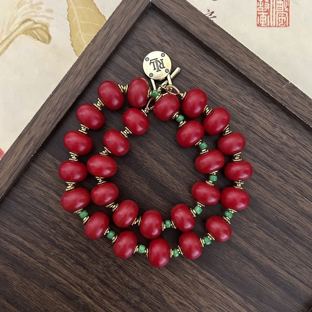淄博博山老琉璃红色算盘珠项链 6062403