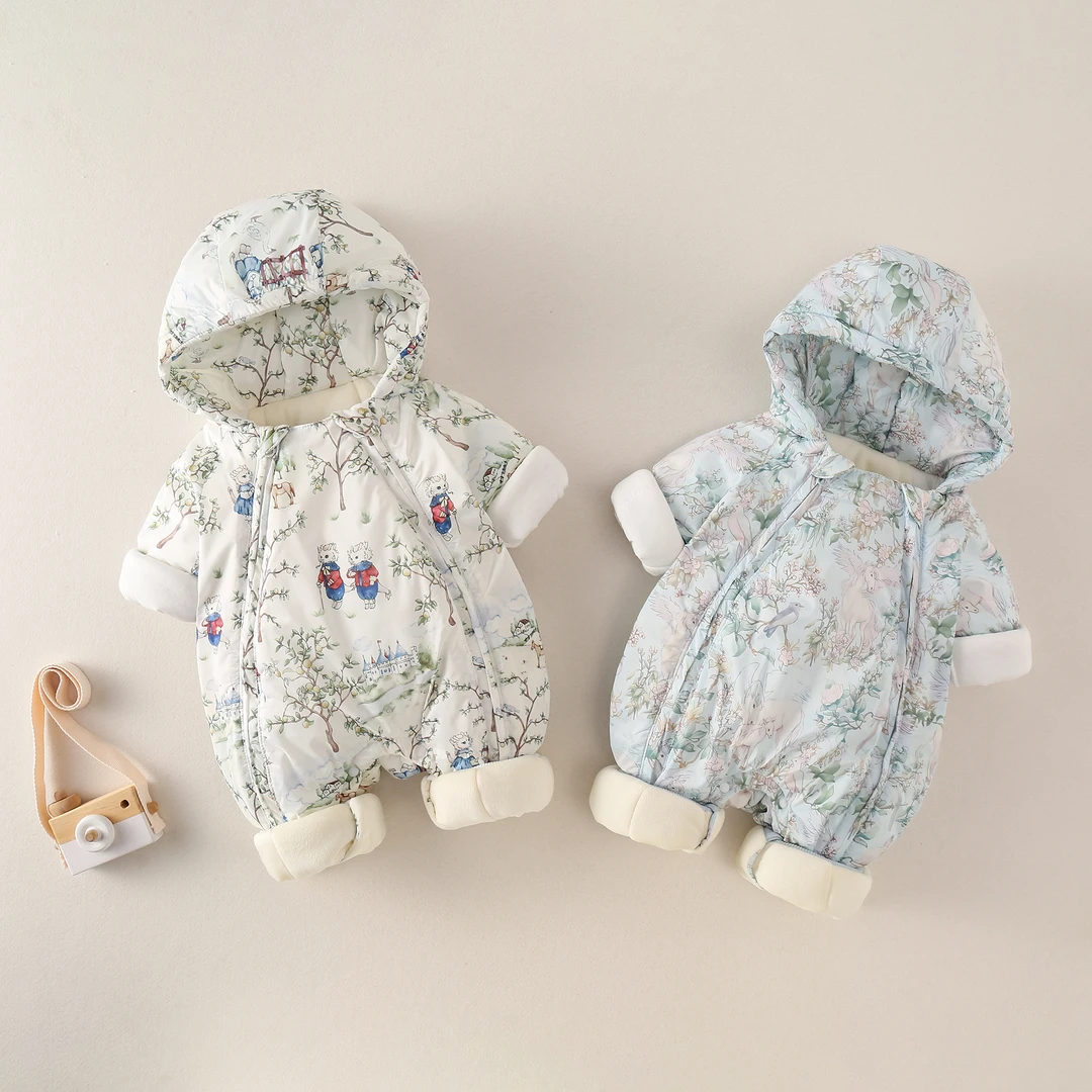 新生婴儿冬季加棉加厚棉服双拉链冬天外出服男女宝宝个性连体衣