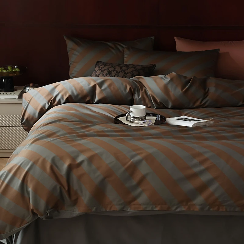 日本简约加厚印花高端感100支贡缎四件套轻奢被套高档床上用品