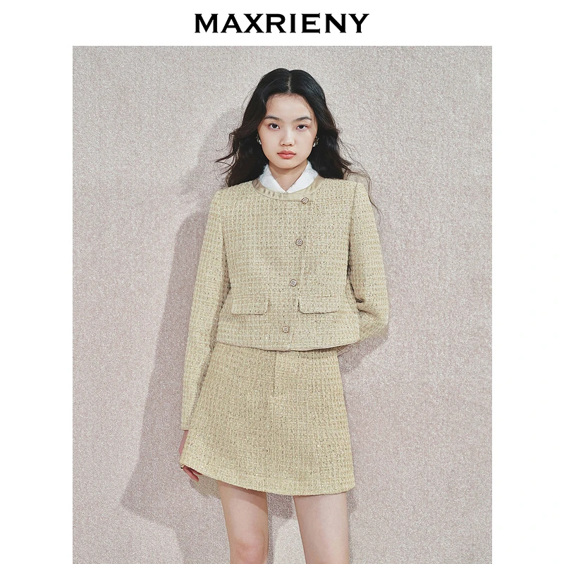 MAXRIENY【商场同款】千金小香风外套女不对称门襟高级气质设计感