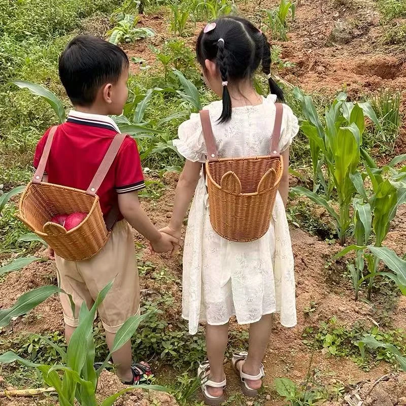 新款户外儿童背篓逛街露营野餐采摘收纳整理背筐纯手工儿童背篓