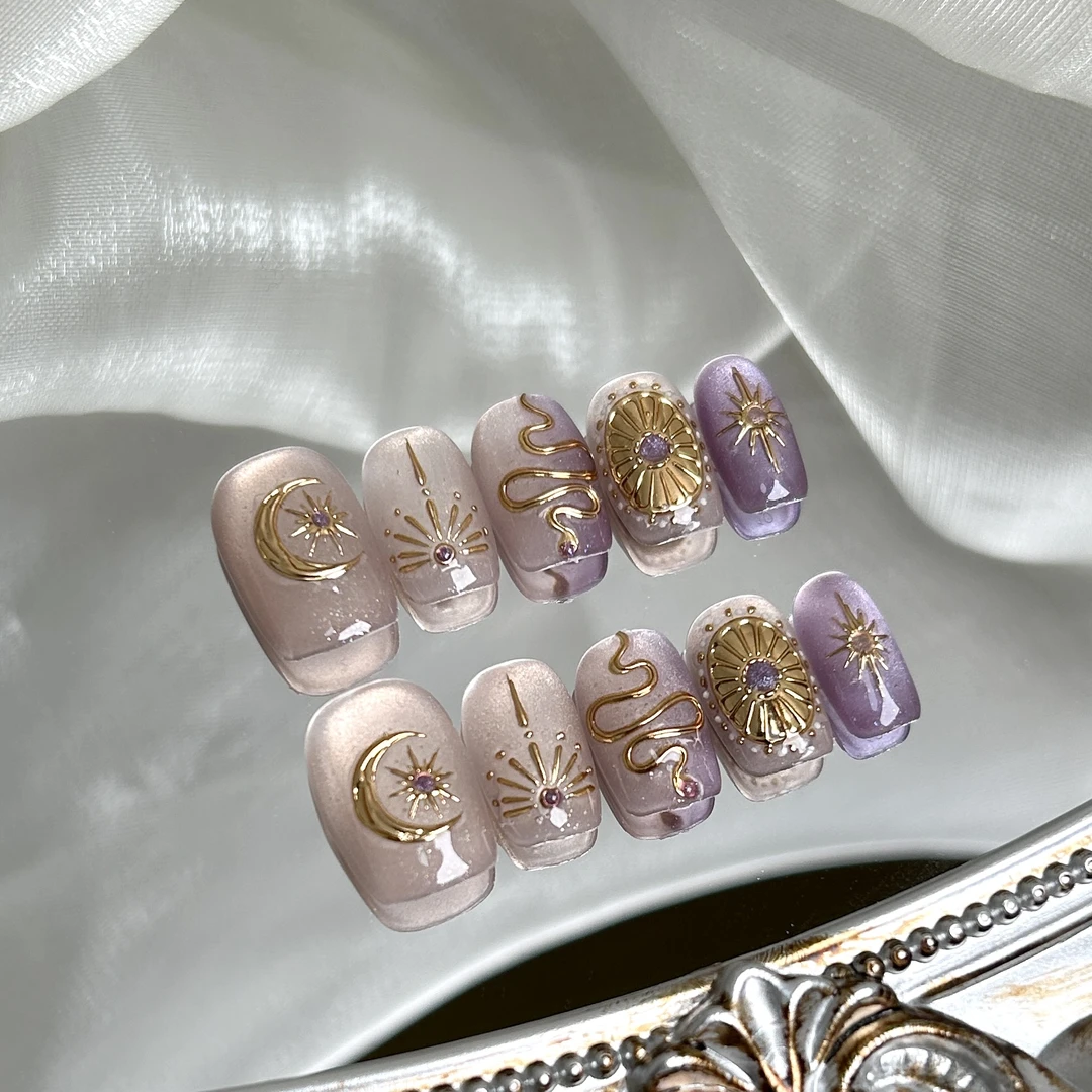 【星月传说】蓝珊手工穿戴甲紫色撞色猫眼鎏金复古异域风重工气质