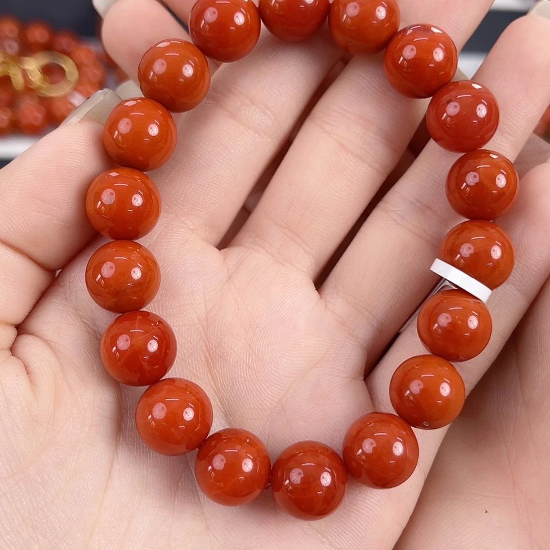 南红玛瑙未镶嵌瓦西柿子红满肉11mm手串