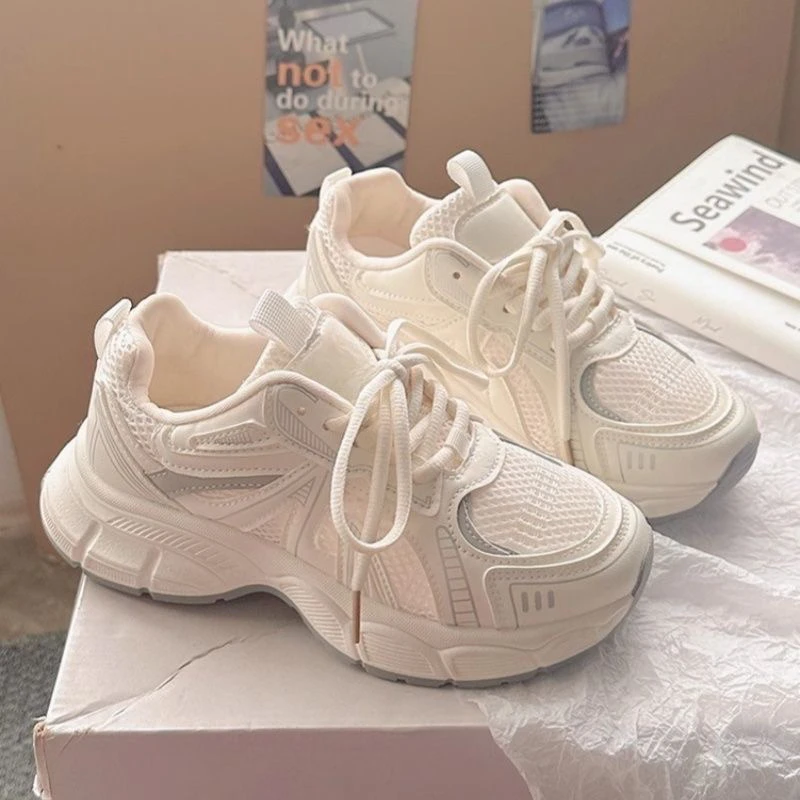 厚底老爹鞋女2025夏季新款百搭chic配阔腿裤小白鞋女网面休闲鞋子