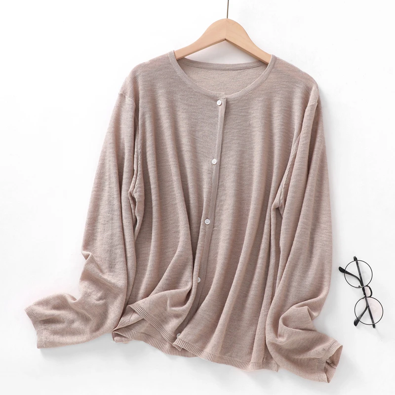 2025春夏新款竹节麻针织衫女圆领开衫短款超薄外搭罩衫长袖防晒衫