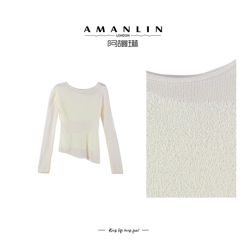【AMANLIN】春季新品穿搭设计感镂空辣妹风针织百搭圆领上衣F595351
