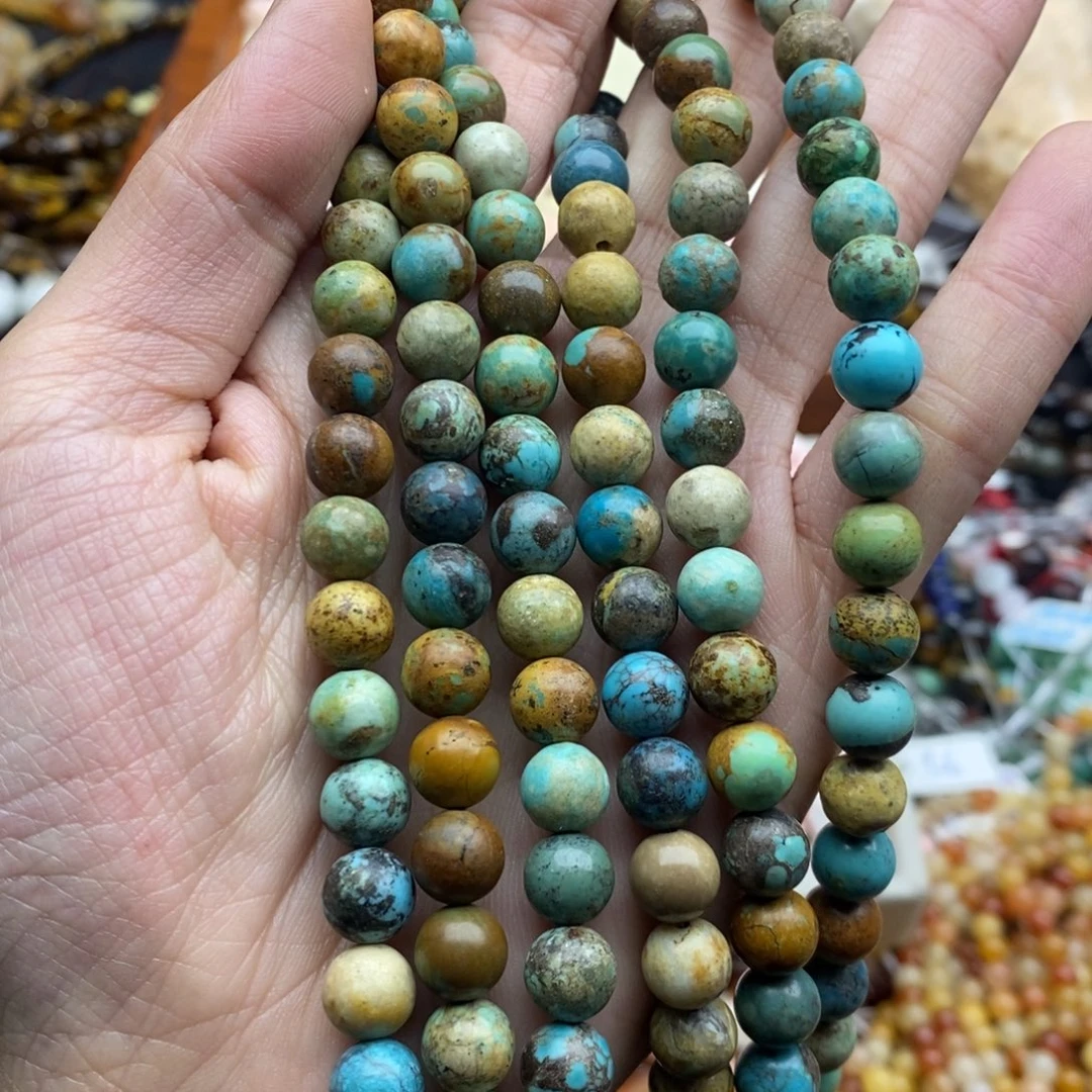 玛瑙/玉髓未镶嵌珠宝半成品一条天然8mm湖北松石圆珠