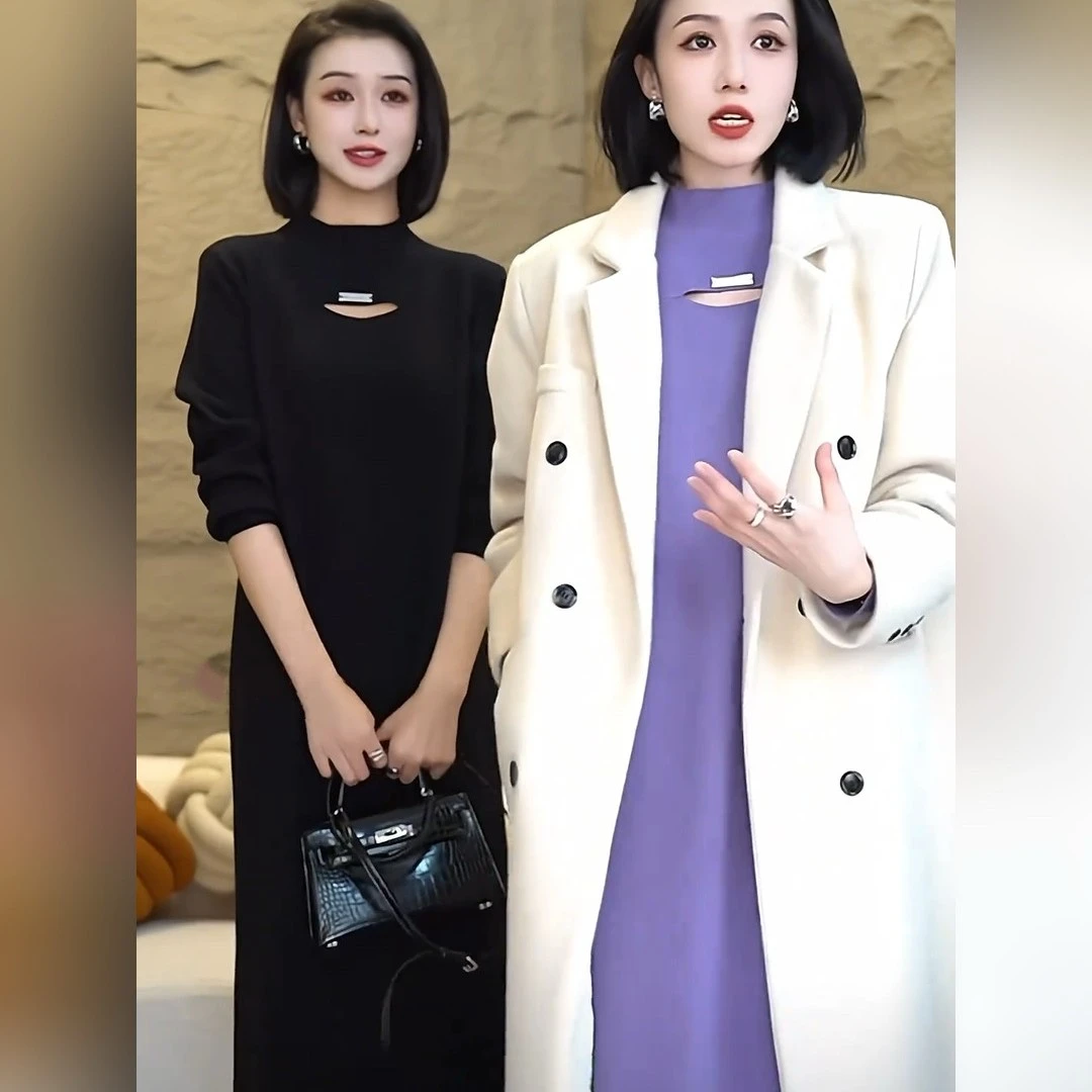 秋冬新款大码女装法式高级感针织连衣裙遮肉显瘦配大衣洋气毛衣裙