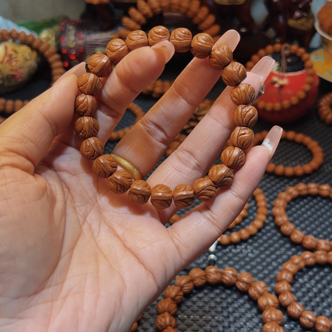 桃核手串11老树籽玉龙脊单圈