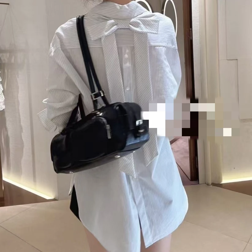 SZSALI 定制宽松条纹衬衫后背蝴蝶结气质字母衬衣