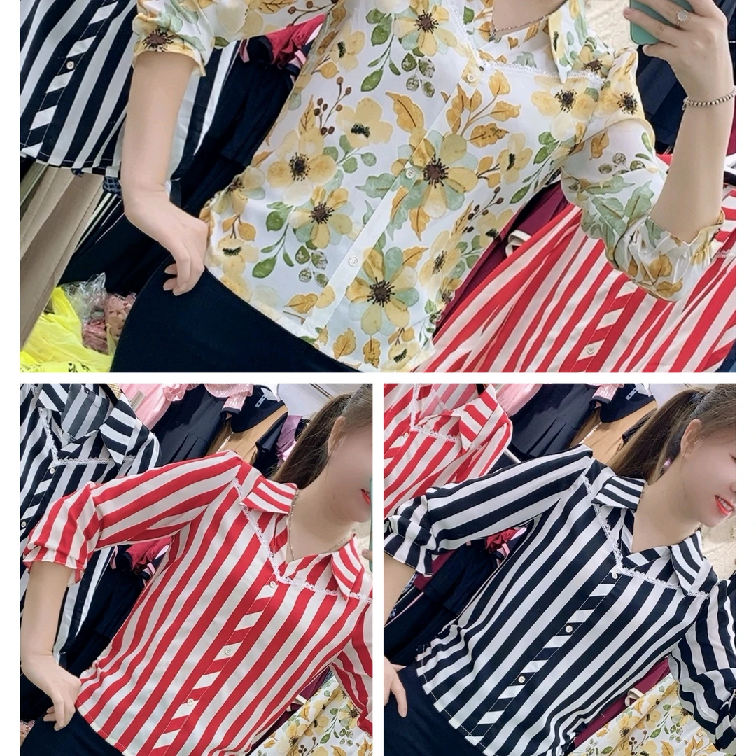 【十姐妹推荐】秋季长袖时尚碎花衬衫不对称设计翻领边显瘦气质上衣