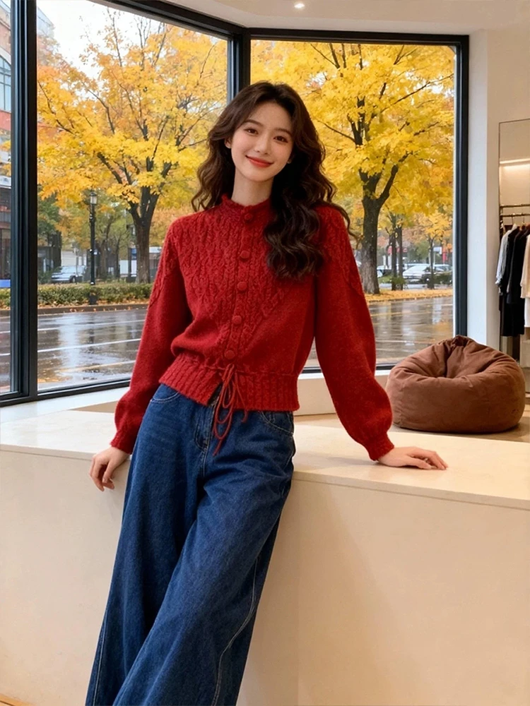 圣诞款红色毛衣女款2025新款冬季可外穿打底衫掐腰巨好看的针织衫