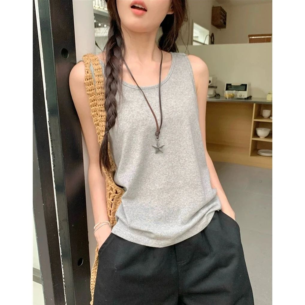 夏季新款慵懒风基础工字吊带背心女V领宽松百搭简约外穿无袖上衣