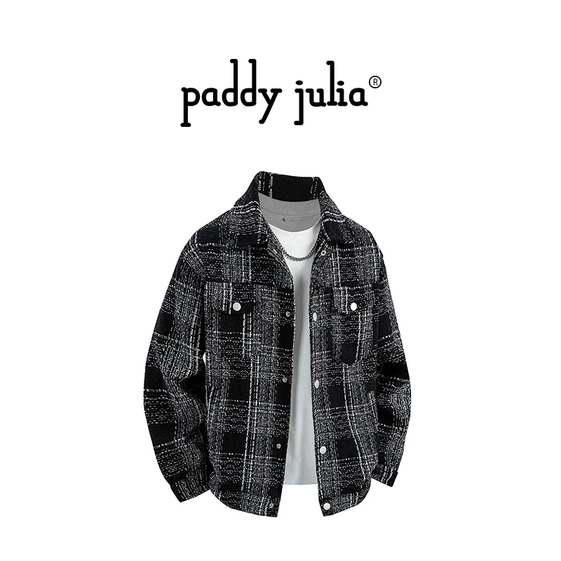 Paddy julia美式高级感长袖夹克男士秋冬季翻领格子百搭潮流外套