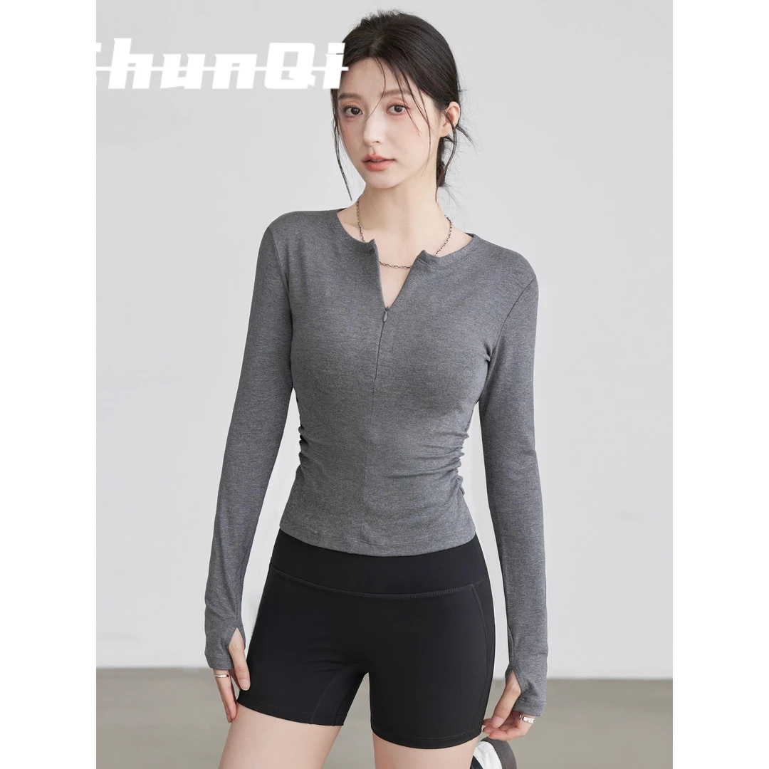 维多利亚瑜伽服修身长袖裸感训练服运动跑步上衣显瘦普拉提健身服