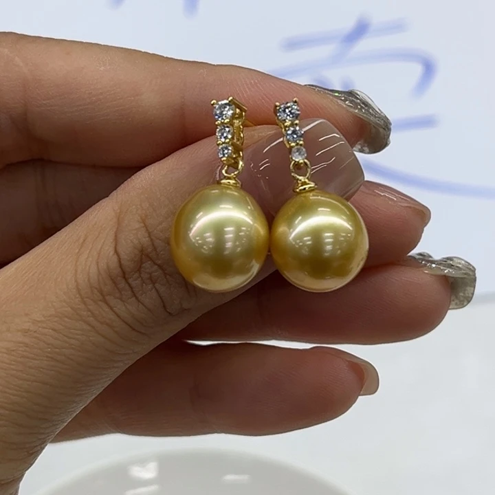 银S925镶嵌耳饰海水珍珠11-12mm