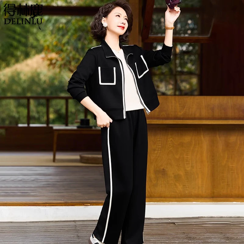 中年妈妈春装外套小香风2025新款中老年人运动服套装女春秋两件套