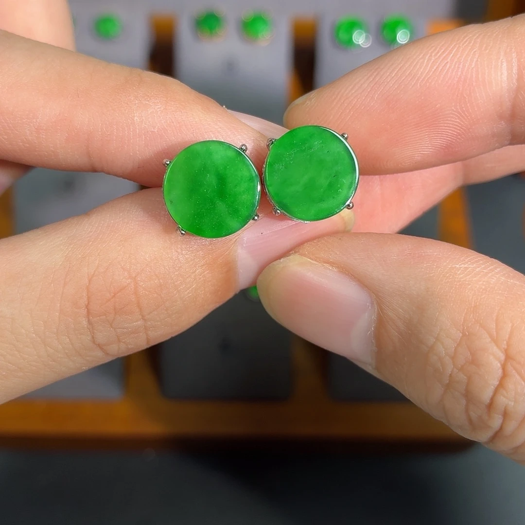 翡翠银S925镶嵌耳饰耳饰