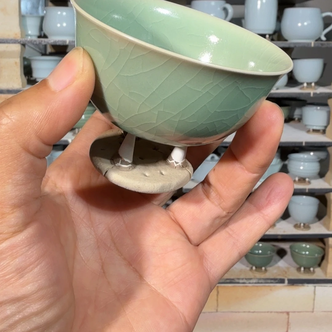 摆件汝瓷青绿釉鸡缸杯