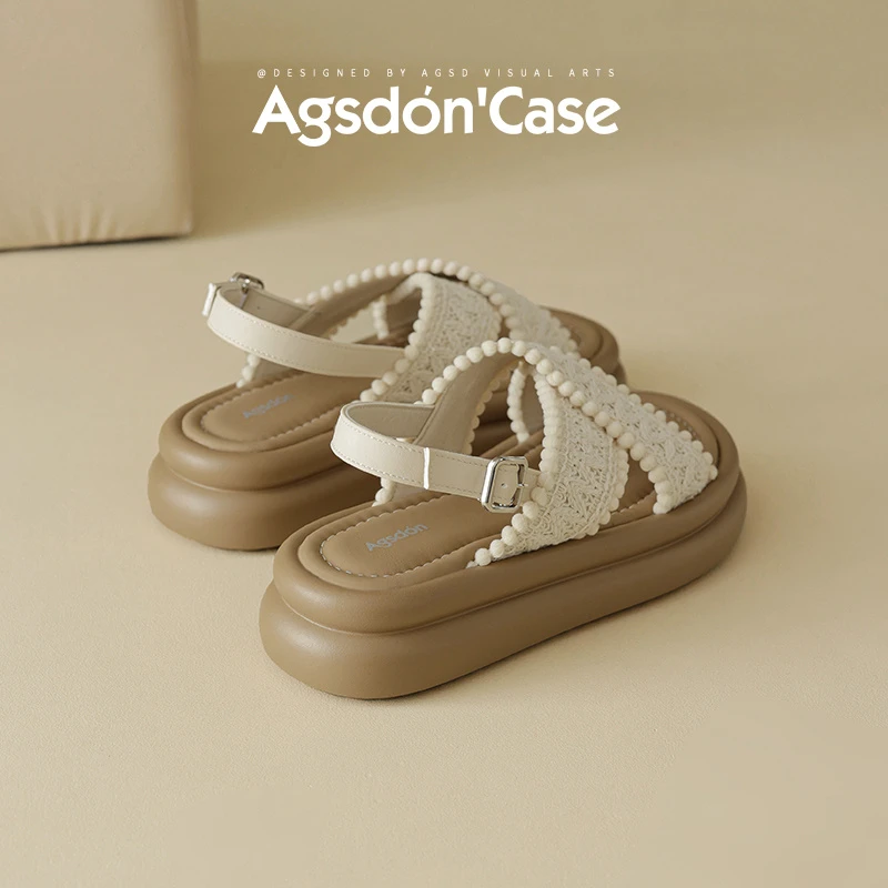 奥古狮登罗马凉鞋女款夏季外穿2025新款透气增高一脚蹬法式拖鞋xx