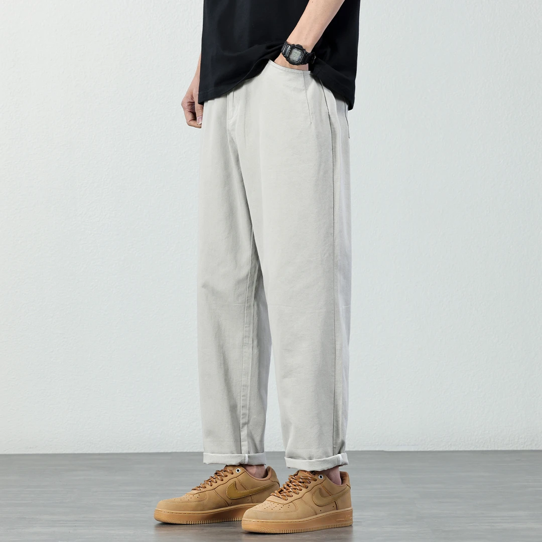 2025新款夏季薄款纯棉直筒九分裤男士休闲裤宽松锥形男装长裤子