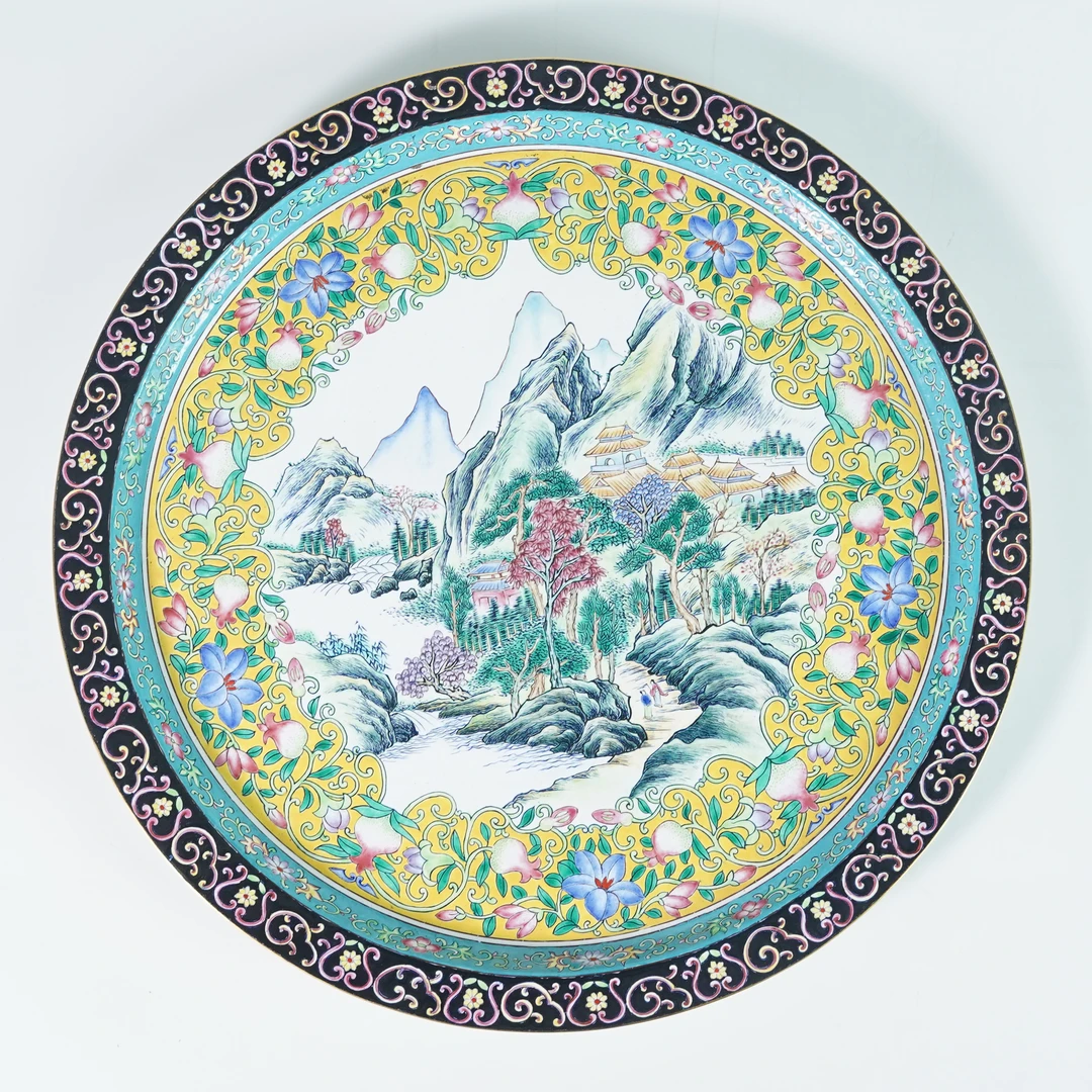 LGG251208001【十竹斋】民国江西十景珐琅彩铜胎画珐琅赏盘