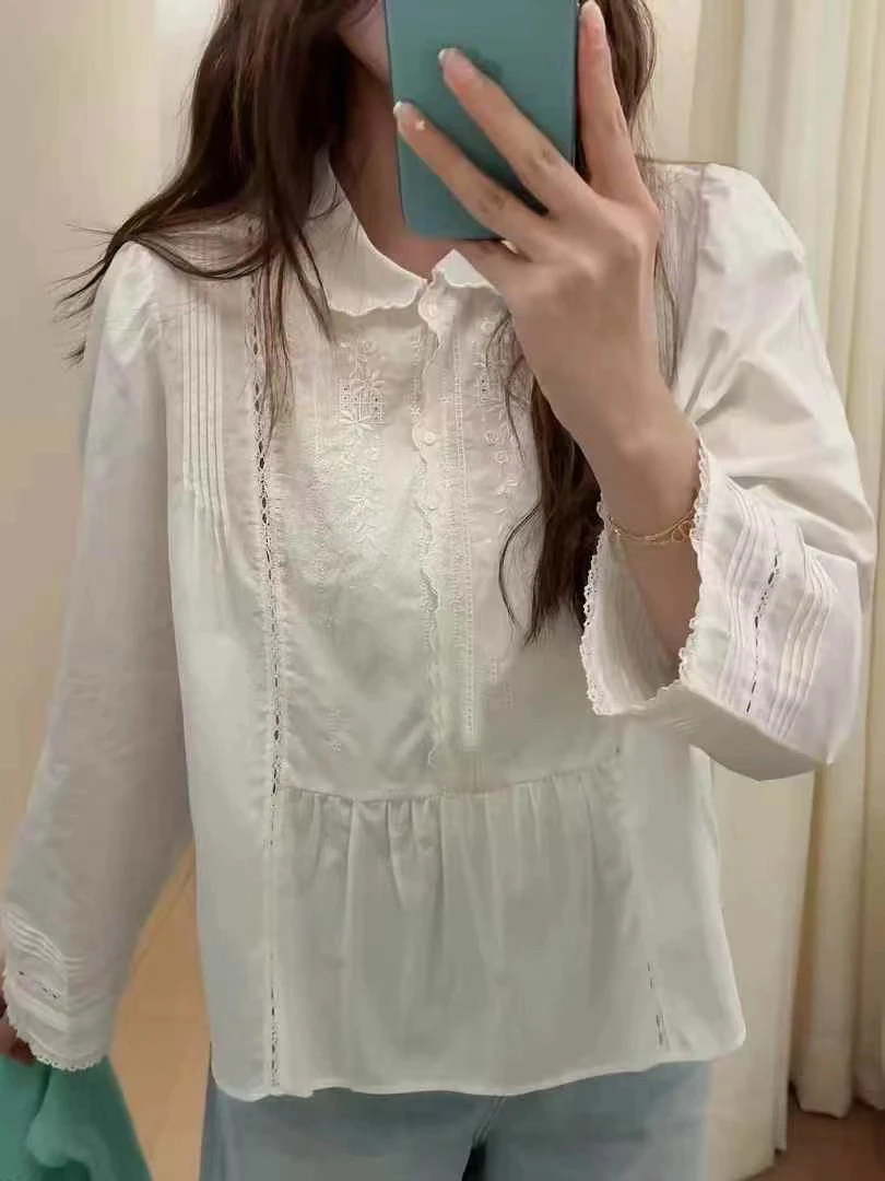 蕾丝拼接衬衫女2025春新款小众减龄法式上衣