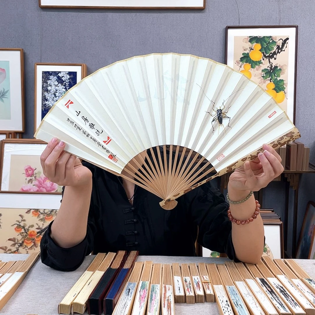 国画95寸梅妃-纯手绘-文玩扇骨（默认粘好）