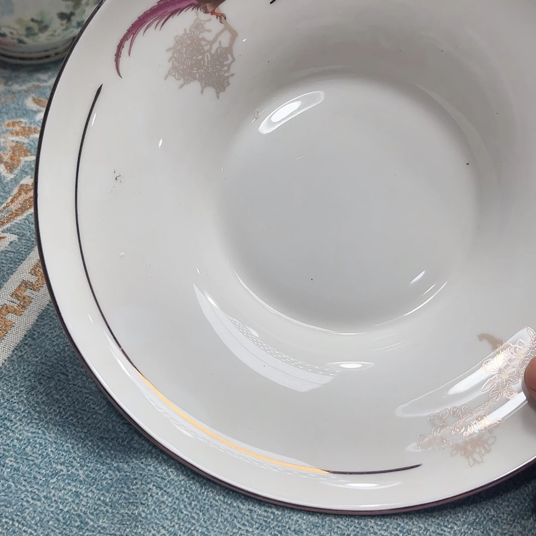 瓷片顾*～百鸟八寸草帽深盘四个