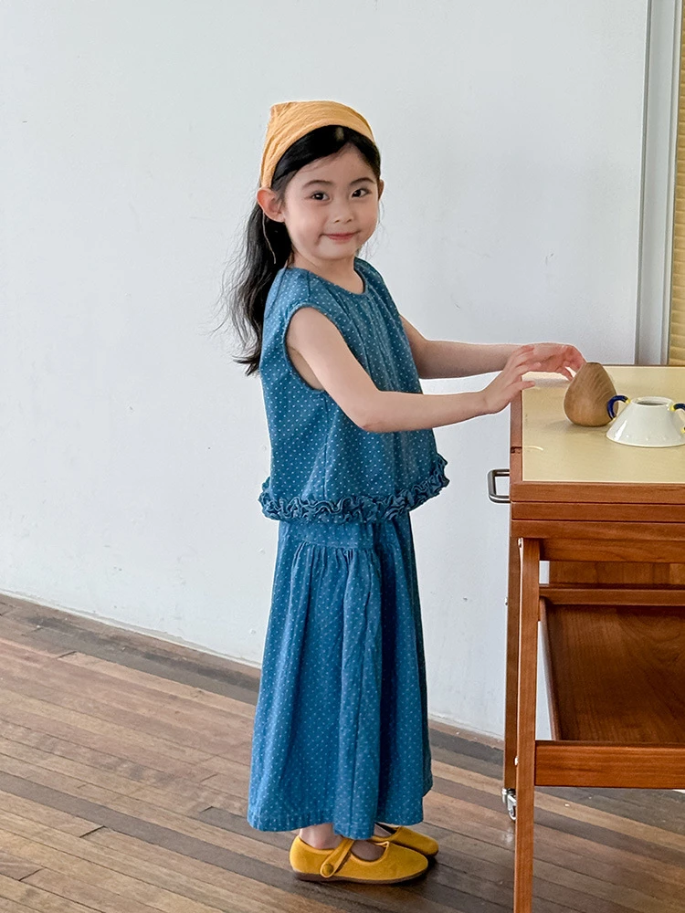 「海岛碎片」 波点牛仔套装女童圆点薄款牛仔两件套装