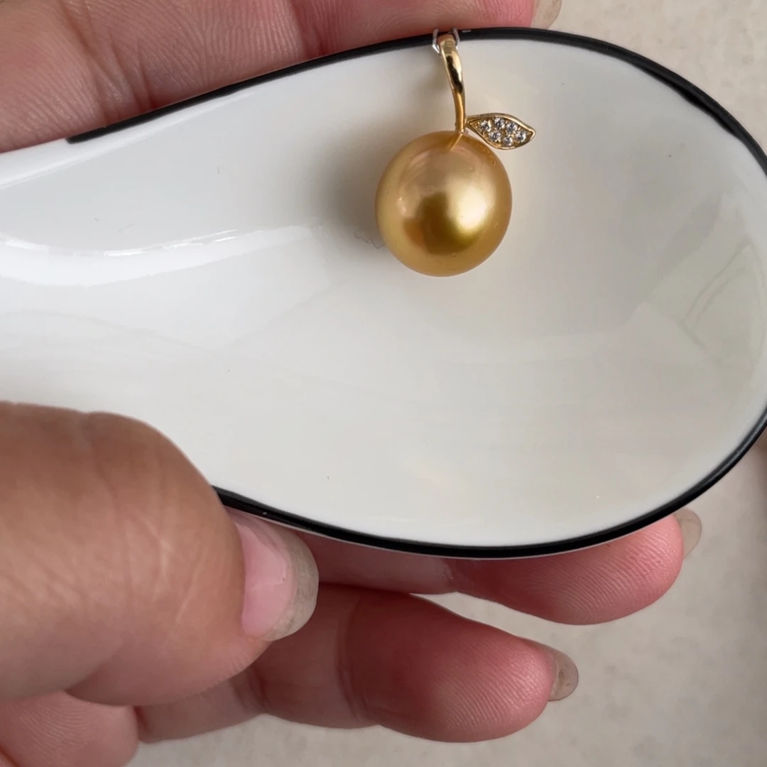 海水珍珠吊坠(不含链)18K金镶嵌11-12mm