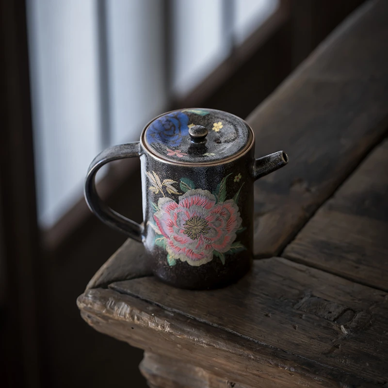 荼梦令志野烧牡丹缂丝直筒高壶功夫泡茶具