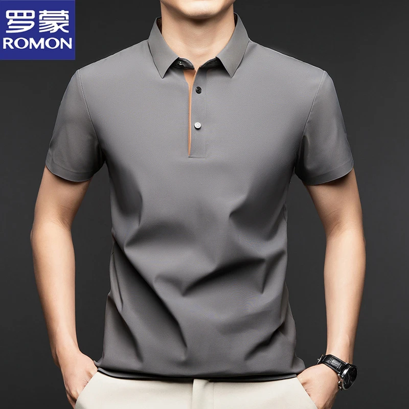 罗蒙爆款男士短袖T恤夏季新款商务休闲翻领半袖纯色POLO衫上衣