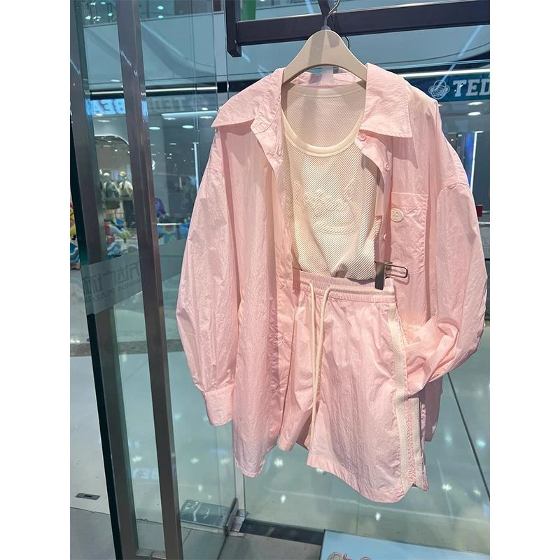 小香风洋气两件套网红炸街2025夏粉色防晒衬衫外套减龄短裤套装女