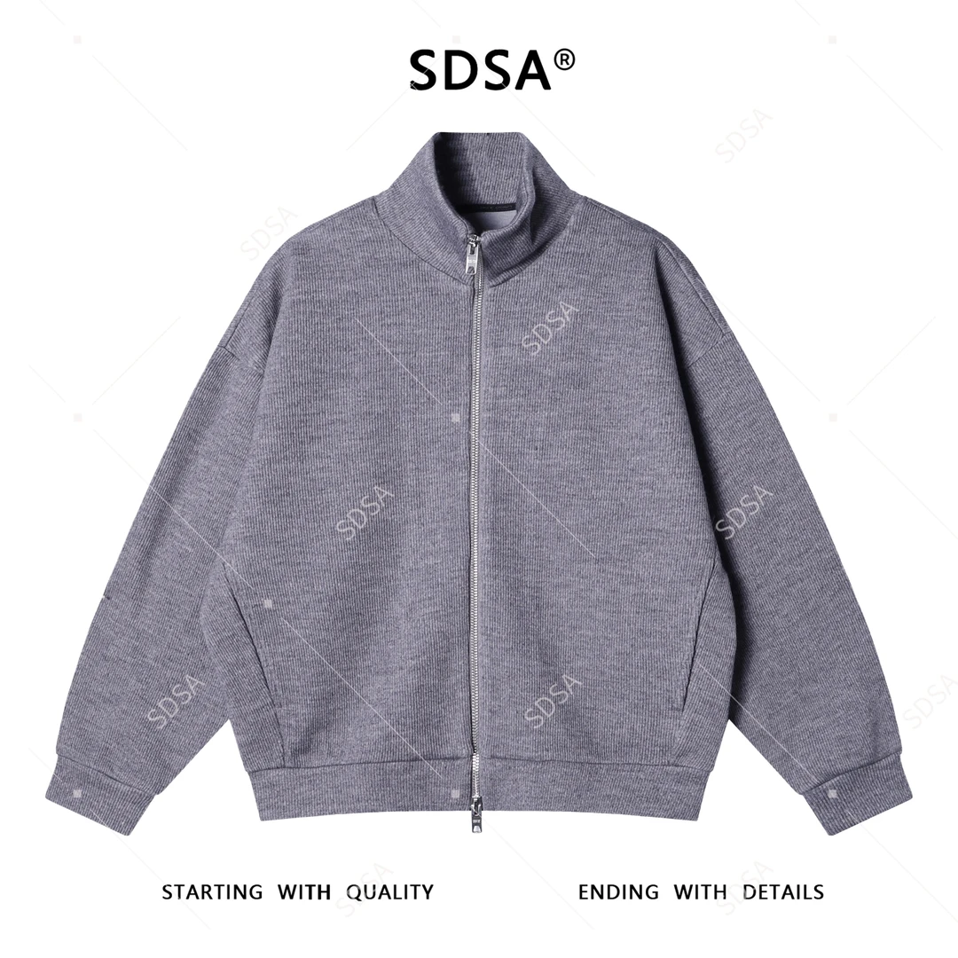 SDSA男士秋冬新款痞帅男装韩版简约纯色拉链立领针织卫衣百搭外套