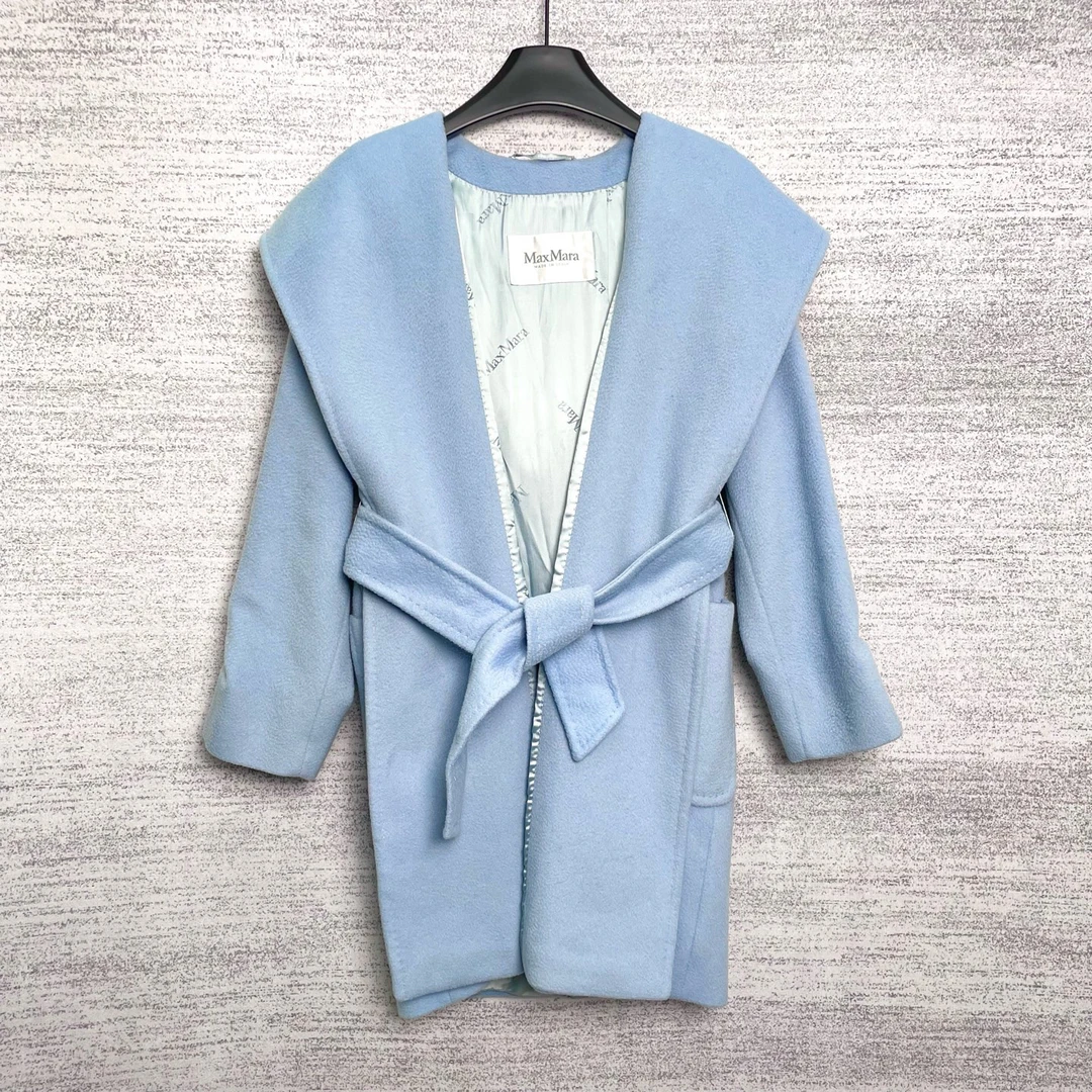 99新 AMIRI  MaxMara/W108968/蓝色中长款大翻领大衣/34码