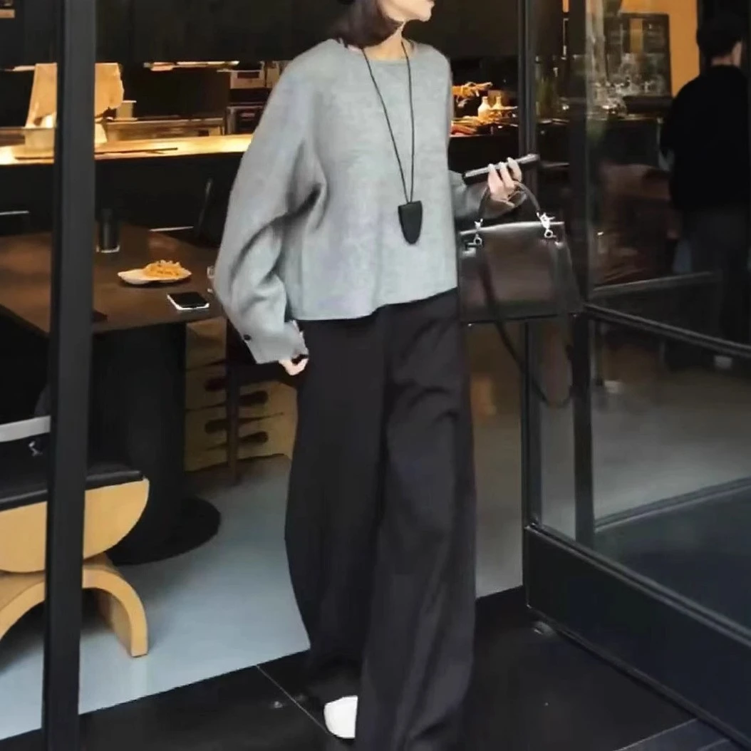 欧洲站时尚气质2025冬季韩版休闲女神范绝美上衣+高腰阔腿裤套装