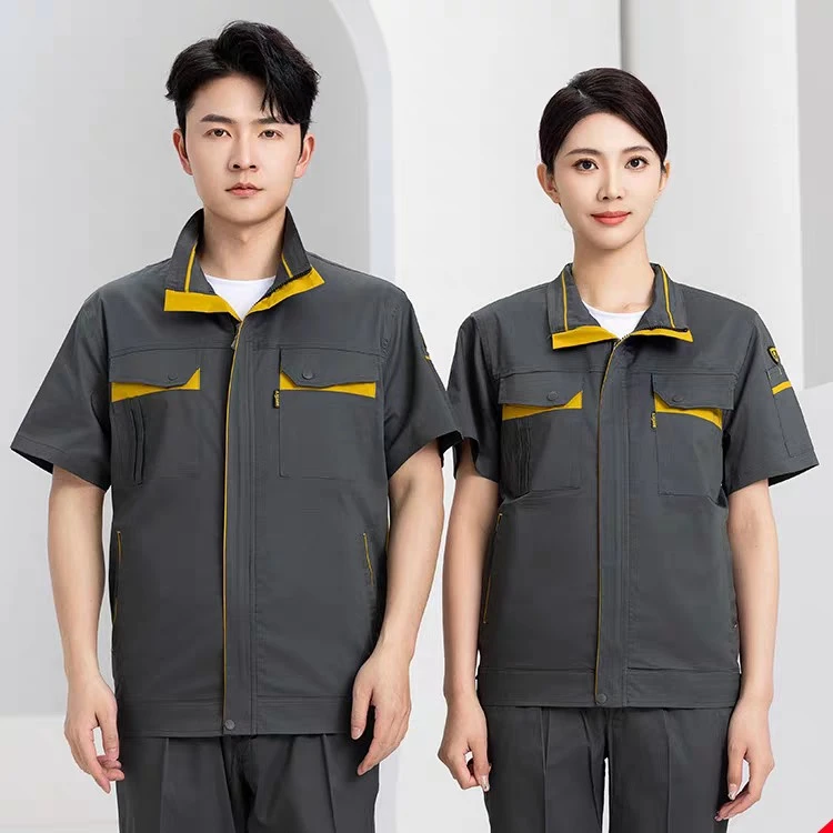 夏季弹力短袖工作服套装男耐磨车间物流仓储汽修高端工作服上衣