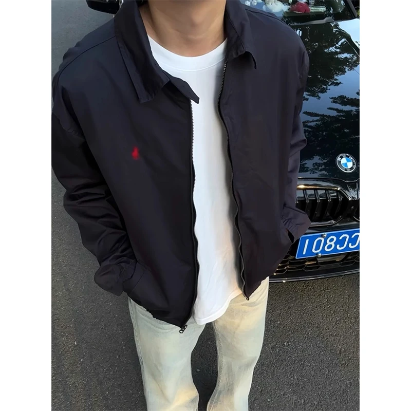 藏青色哈灵顿行政夹克外套男秋春短款正肩翻领棒球服成熟稳重男装
