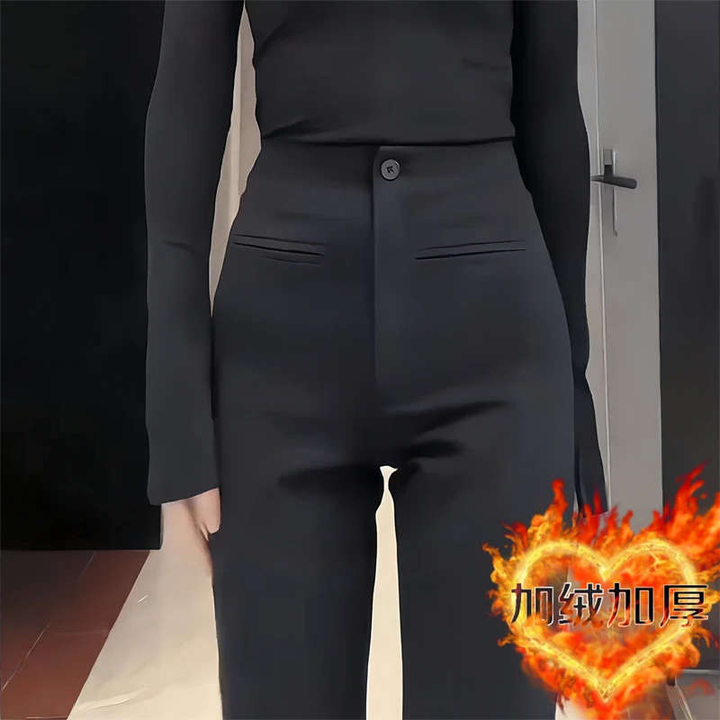 黑色微喇西装休闲裤女秋季新款高腰显瘦弹力修身小个子马蹄喇叭裤