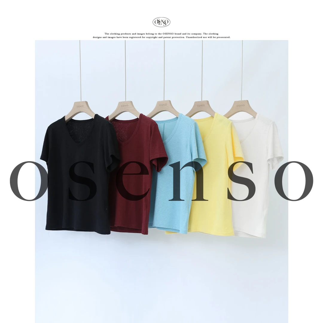 OSENSO"okT"春夏休闲气质百搭舒适汉麻V领短袖TX250156