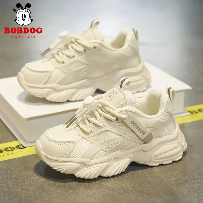 Bobdog/巴布豆男童老爹鞋春秋新款中大童学生软底网面皮面运动鞋