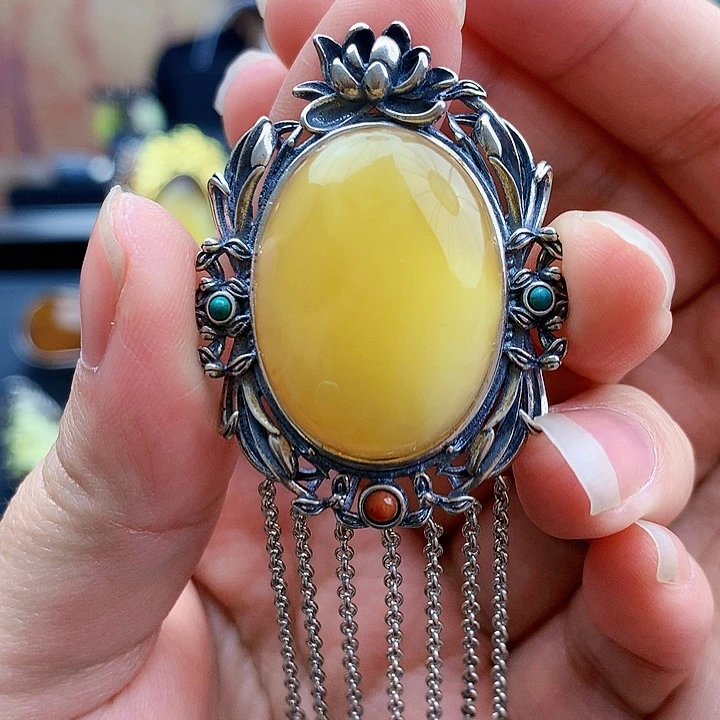 琥珀裸石银S925镶嵌用****5坠