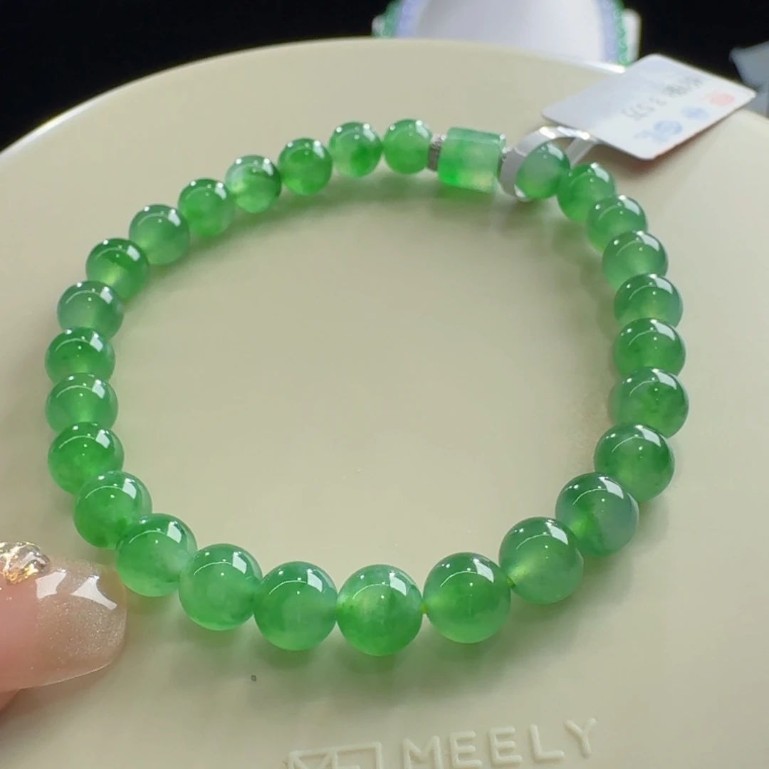 未镶嵌手链翡翠高冰芙蓉绿飘花单圈卡6