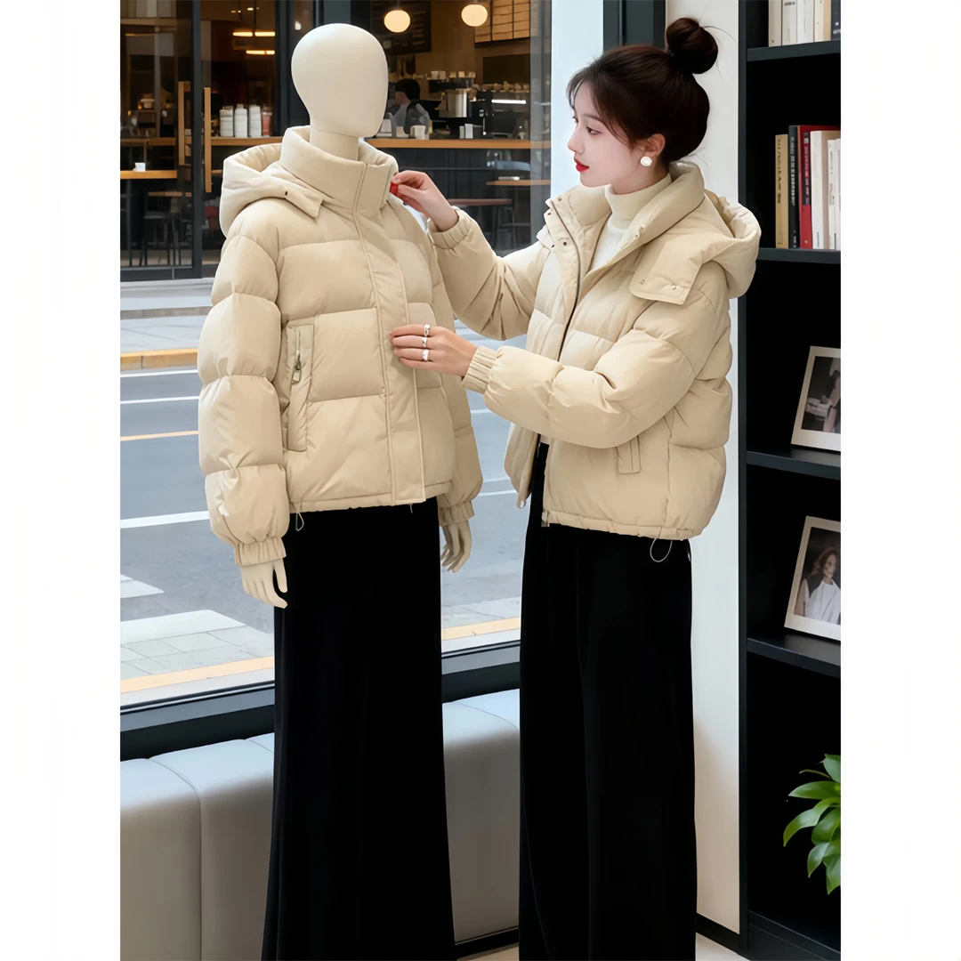 潮酷立领连帽棉服女2025冬季新款细节亮眼轻松冬日时尚感棉衣外套