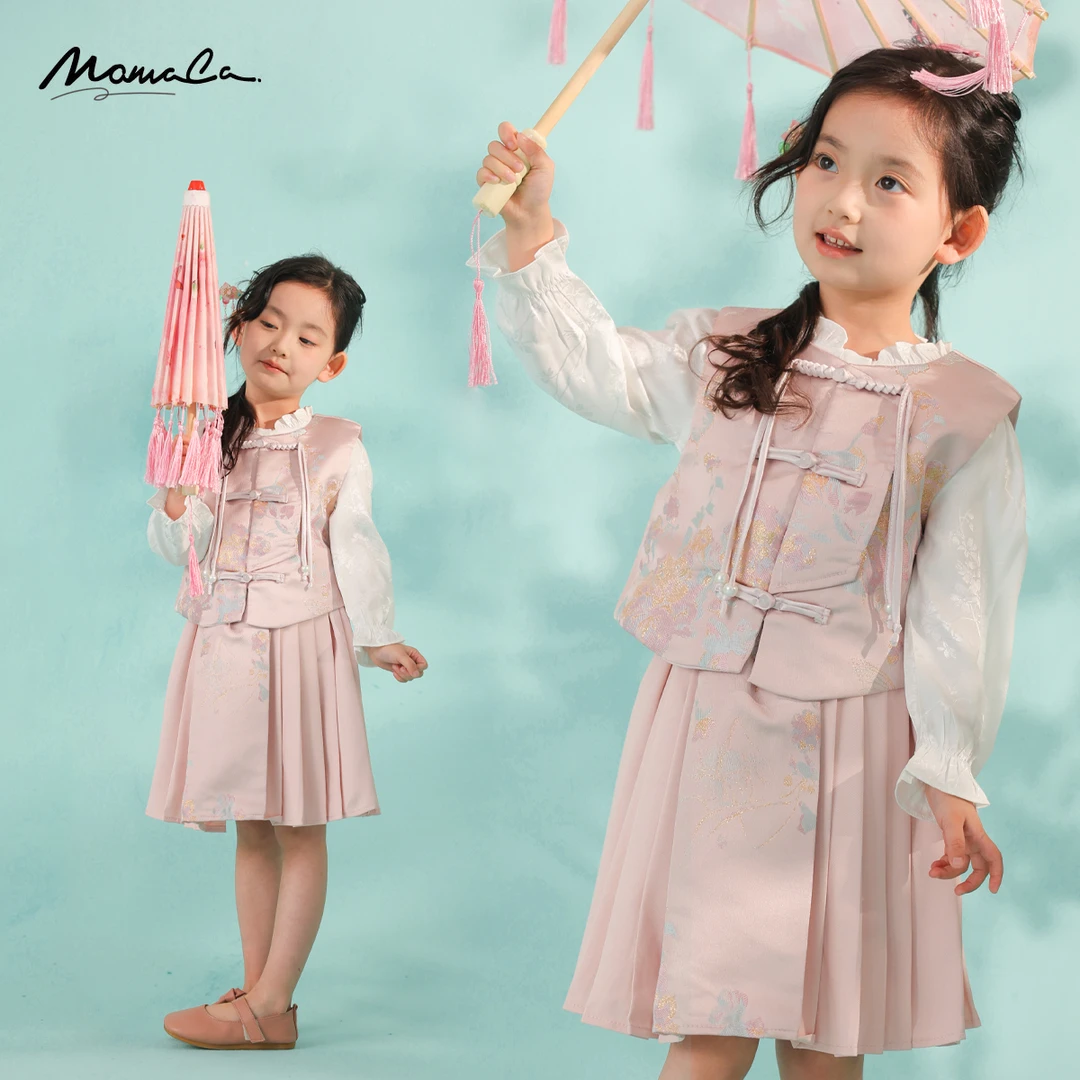 MOMOCO秋季新款女童洋气时尚国风马甲三件套演出服75780581001