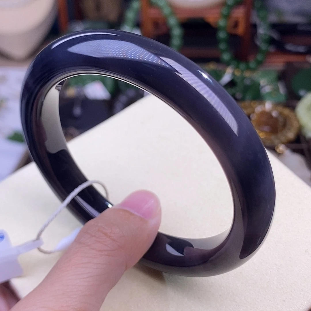 和田玉58.6 浓烟紫脂膏级清货价手镯老料未镶嵌